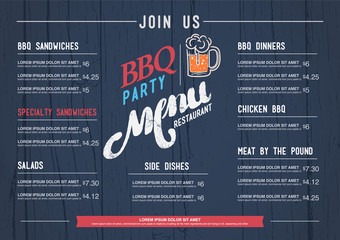 BBQ  menu restaurant template and wood texture background.. - obrazy, fototapety, plakaty