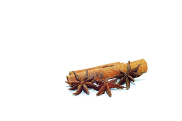 Spice star anise, cinnamon isolated on white background. Macro.