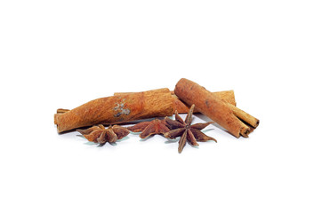 Spice star anise, cinnamon isolated on white background. Macro.
