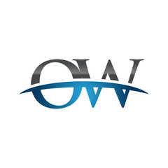 OW initial company swoosh logo blue