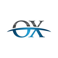 OX initial company swoosh logo blue