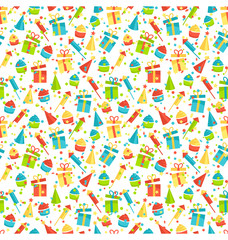 Seamless bright fun celebration festive pattern isolated on whit