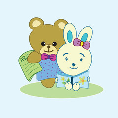 rabbit and teddy bear