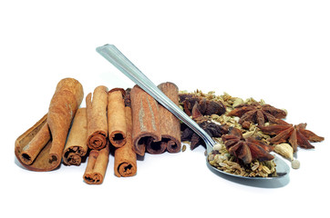 Various spices on a white background