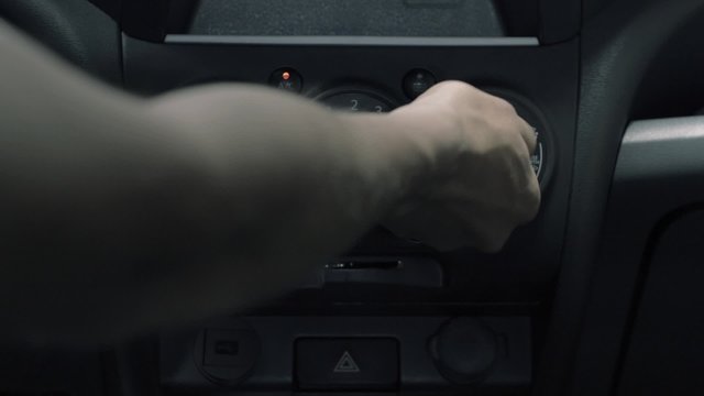 Adjust car air-condition panel. A/C cold air. Car system