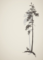 silhouette of the forest with deer