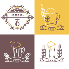 Vector beer logo and banner - line icons and design elements for pubs