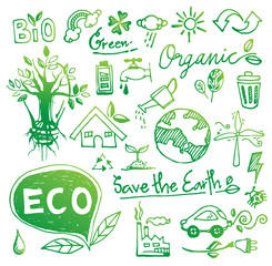 doodle eco vector. Ecology icon set. Eco-icons.