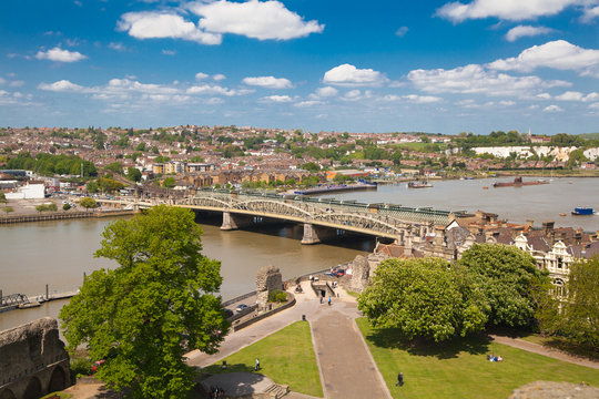 ROCHESTER, UK - MAY 16, 2015: Landscape around of Rochester city  include beautiful bend of river Kent 