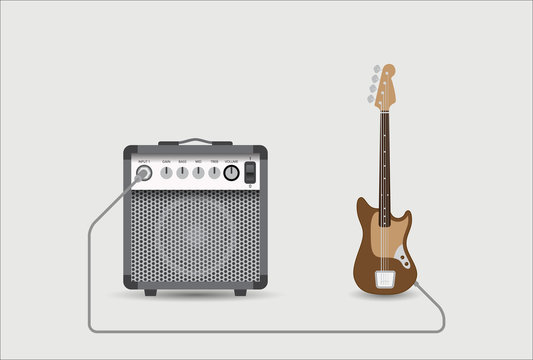 Bass guitar and combo, vector illustration.