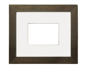 Fototapeta premium Grunge wood photo frame with paper art on white background