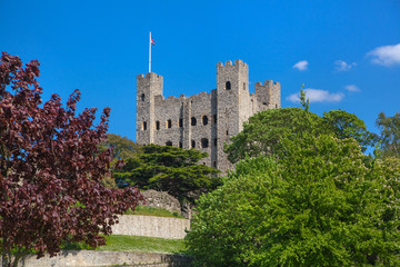 ROCHESTER, UK - MAY 16, 2015: Rochester Castle 12th-century. Castle and ruins of fortifications. Kent, South East England. 