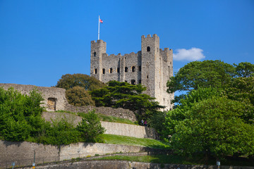 ROCHESTER, UK - MAY 16, 2015: Rochester Castle 12th-century. Castle and ruins of fortifications....