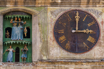 Detail of the old tower watch in Sighisoara