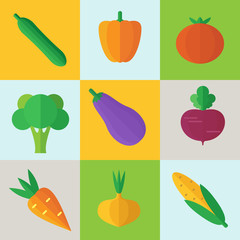 Set of vegetables icons on square color background   © Quarta