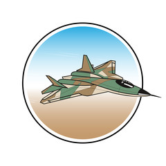 warplane label. attacking fighter in the sky