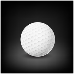 Golfball realistic vector. Image of single golf equipment, ball.  illustration isolated on dark mesh  background.
