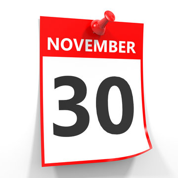 30 november calendar sheet with red pin.