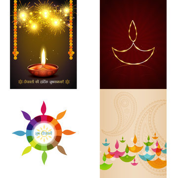 vector set of different style diwali background illustration