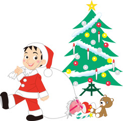 子供サンタ正面向き　クリスマスツリー
