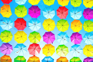 Fototapeta na wymiar Colorful umbrellas urban street decoration