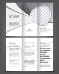 Fototapeta premium Vector empty tri-fold brochure print template design, tri-fold grayscale booklet or flyer