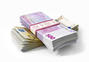 Stacks of Euros money  on white background
