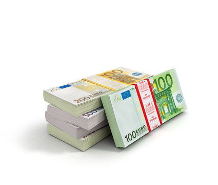 Euros Money Stack  On White Background