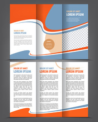 Vector empty tri-fold brochure print template design, trifold bright booklet or flyer - obrazy, fototapety, plakaty