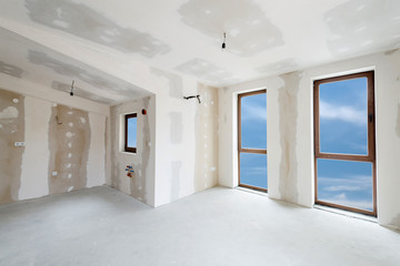 Unfinished building interior, white room (includes clipping path)