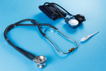 Medical devices stethoscope, tonometer, and thermometer