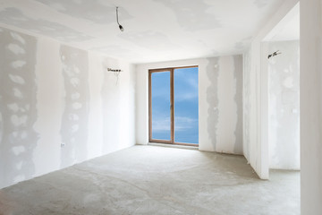 Unfinished building interior, white room (includes clipping path)