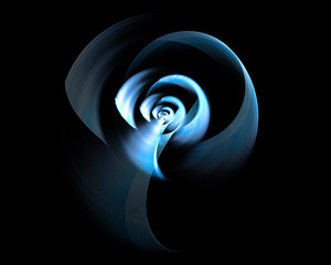 Abstract fractal design. Blue rotational spirals on black.
