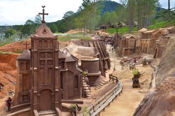 Clay sculpture tunnel in Dalat