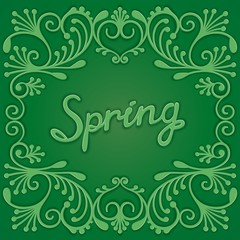 Spring ornate card with volumetric curlicues and inscription. Vector eps 10