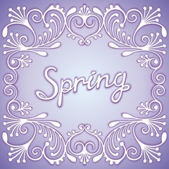 Ornate card with volumetric curlicues and inscription SPRING. Vector eps 10