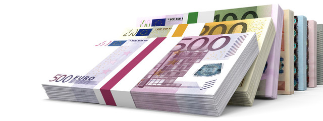 Different Euro bank notes.