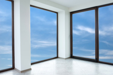 Empty white room with windows (includes clipping path)