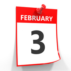 3 february calendar sheet with red pin.