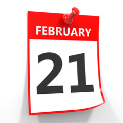 21 february calendar sheet with red pin.