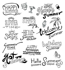 Doodles Hand Drawn vector. Doodle Summer Vector. Summer Typographic Design Set