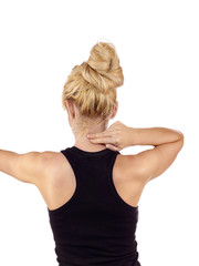 Femal having neckache.