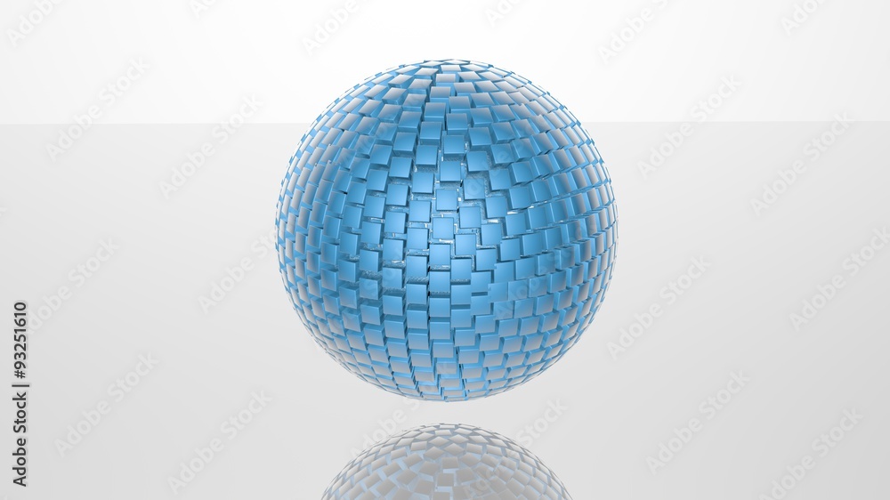Poster 3d abstract advanced technology background. fragmented sphere formed by glossy cubes with room for y