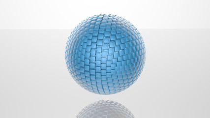 3D abstract advanced technology background. Fragmented sphere formed by glossy cubes with room for your info