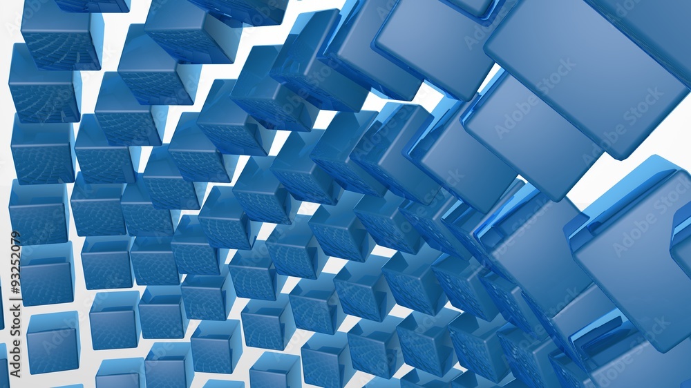 Poster 3d abstract advanced technology background. fragmented sphere formed by glossy cubes with room for y