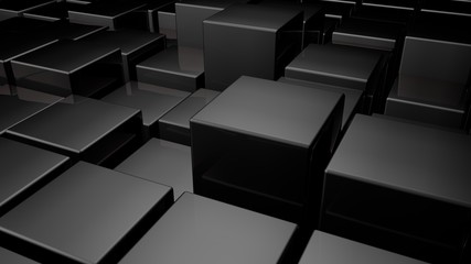 3d glossy black plastic cubes field background