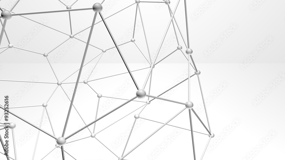 Poster 3d abstract atomic structure shapes and particles, plexus style over white background