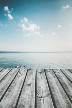 Fototapeta Serene view from pier to the lake