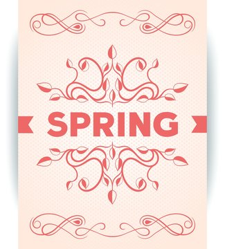 Spring inscription poster with leaves decoration design. Vector eps10