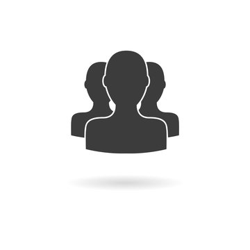Dark grey icon of social person group on white background with s